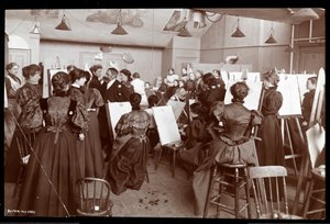 William Chase undervisade i en konstklass eller kvinnliga studenter, 1896-98 (silvergelatintryck)